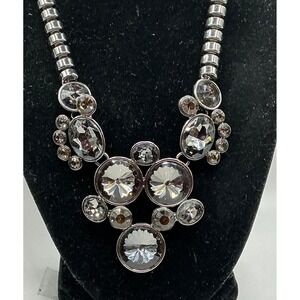 Statement Crystal Collar Necklace Smoky Gray Silver Tone Rivoli Stones‎